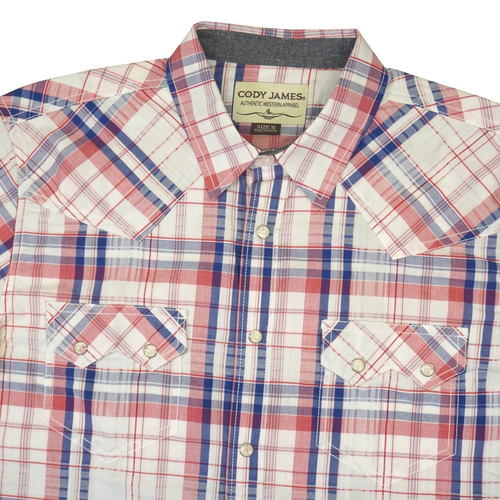 Cody James Pearl Snap Shirt Mens Medium Multicolor Plaid Western Short Sleeve